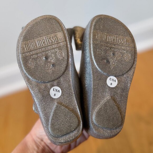 Mini Melisa Silver Glitter Toddler Dress Shoes Size 8 with Bow Ultragirl BB Flat - Picture 3 of 6